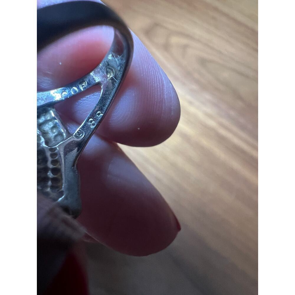Sterling Silver Orange/Red Emerald Cut Ring Statement Bold Vintage Style 8.75 - Picture 7 of 8